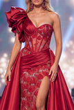 Abito da gara lungo corsetto sirena trasparente con cuverto borgogna e fascia