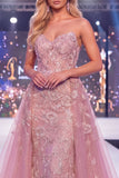 Blush sirena corsetto floreale con perline e fascia lunga
