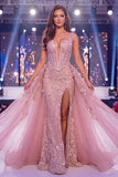 Blush sirena Corsetto trasparente a Fiori Lunghi con fascia