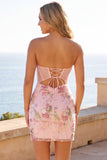 Corsetto rosa floreale con paillettes Bodycon Abito da cocktail