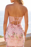 Corsetto rosa floreale con paillettes Bodycon Abito da cocktail