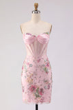Corsetto rosa floreale con paillettes Bodycon Abito da cocktail