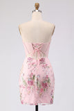 Corsetto rosa floreale con paillettes Bodycon Abito da cocktail