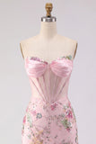 Corsetto rosa floreale con paillettes Bodycon Abito da cocktail