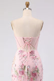 Corsetto rosa floreale con paillettes Bodycon Abito da cocktail