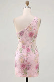 Abito rosa bodycon con paillettes a una spalla floreale per il ritorno a casa vestito