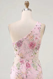 Abito rosa bodycon con paillettes a una spalla floreale per il ritorno a casa vestito