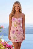 Vestito di cocktail con paillettes rosa scintillanti e con spalline