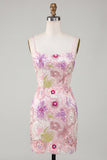 Vestito di cocktail con paillettes rosa scintillanti e con spalline