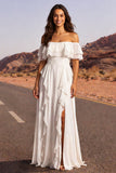 Abito da sposa Boho con volant in avorio a spalla