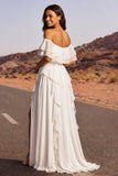 Abito da sposa Boho con volant in avorio a spalla