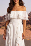 Abito da sposa Boho con volant in avorio a spalla