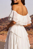 Abito da sposa Boho con volant in avorio a spalla
