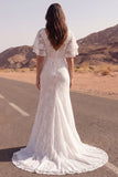 Abito da sposa Boho a maniche corte Sirena in pizzo avorio