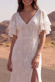 Abito da sposa Boho a maniche corte Sirena in pizzo avorio