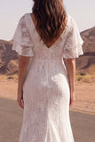 Abito da sposa Boho a maniche corte Sirena in pizzo avorio