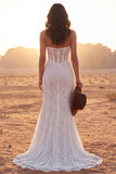 Corsetto senza spalline in pizzo avorio con treno scorriente Boho abito da sposa
