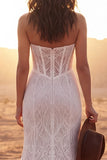 Corsetto senza spalline in pizzo avorio con treno scorriente Boho abito da sposa