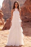 Abito da sposa Boho con volant in avorio a fila A con botte