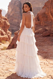 Abito da sposa Boho con volant in avorio a fila A con botte