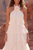 Abito da sposa Boho con volant in avorio a fila A con botte
