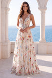 Abito da sposa a scollo a V in Avorio in fiori floreali