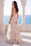 Abito da sposa a scollo a V in Avorio in fiori floreali