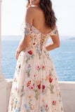Corsetto floreale avorio a spalle scoperte Abito da sposa A Line