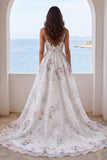 Abito da sposa a sirena floreale stampato avorio su una spalla con fessura