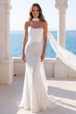 Abito da sposa corsetto sirena senza spalline in avorio con sciarpa