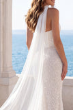 Abito da sposa corsetto sirena senza spalline in avorio con sciarpa