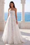 Abito da sposa A Line in Pizzo Floreale senza spalline