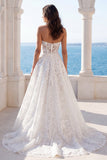 Abito da sposa A Line in Pizzo Floreale senza spalline