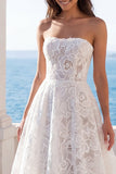 Abito da sposa A Line in Pizzo Floreale senza spalline