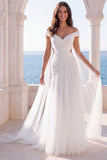 Abito da sposa lungo avorio con fascia spalla e spuntato