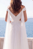 Abito da sposa lungo avorio con fascia spalla e spuntato