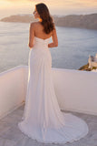 Abito da sposa sirena senza spalline in avorio con coscida a scorrimento
