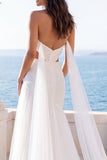 Sweetheart Cut Out Avorio Abito da Spiaggia con Mantello