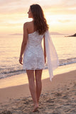 Abito da sposa corto avorio con una spalla e fascia
