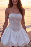 Corsetto avorio scintillante Abito da sposa A Line Short con paillettes