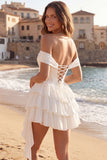Scompigliato sulla spalla A Linea Corsetto Avorio Corsetto Abito da Diploma con Fiocco