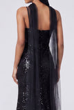 Abito Maxi con spalline spaghetti a paillettes e sirena gialla con fessura