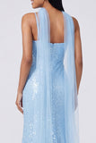 Abito Maxi con spalline spaghetti a paillettes e sirena gialla con fessura