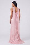 Abito Maxi con spalline spaghetti a paillettes e sirena gialla con fessura