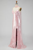 Abito Maxi con spalline spaghetti a paillettes e sirena gialla con fessura