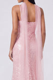 Abito Maxi con spalline spaghetti a paillettes e sirena gialla con fessura