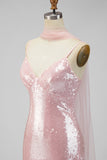 Abito Maxi con spalline spaghetti a paillettes e sirena gialla con fessura