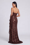 Abito cerimonia a sirena senza spalline rosa chiaro con paillettes