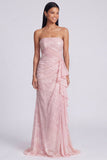 Abito cerimonia a sirena senza spalline rosa chiaro con paillettes