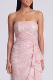 Abito cerimonia a sirena senza spalline rosa chiaro con paillettes